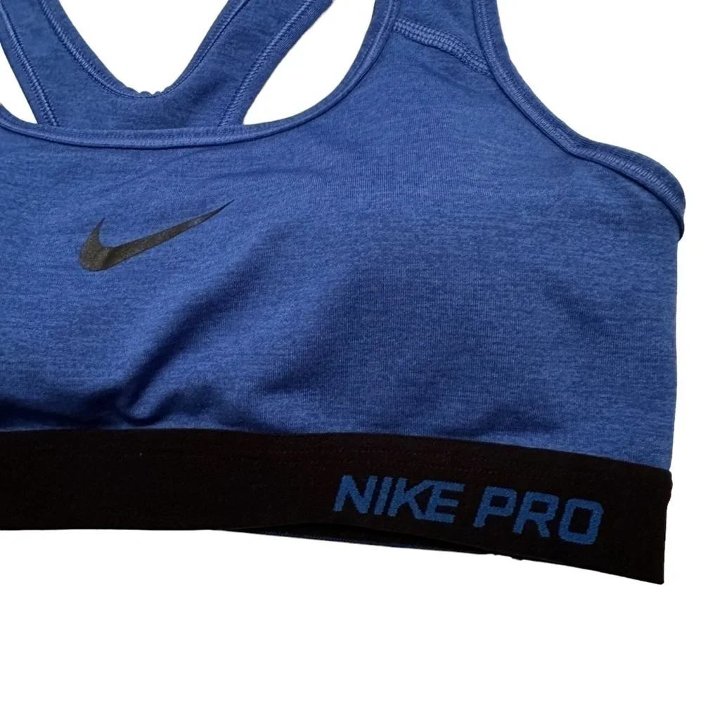 NIKE Pro Racerback Sports Bra with Brand Logo, Royal Blue, Small